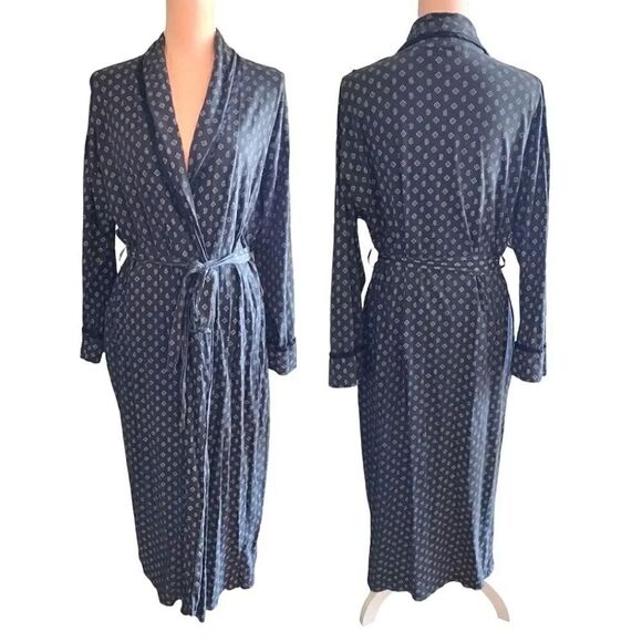 Victoria's Secret Vntg Black White Paisley Print Long Robe with Pockets Large - Picture 1 of 17